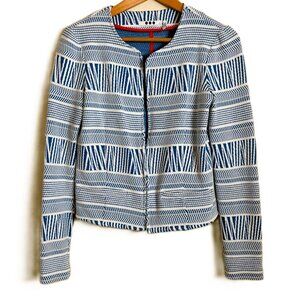 Three Dots Shailene Blue and White Open Front Blazer Sz XS